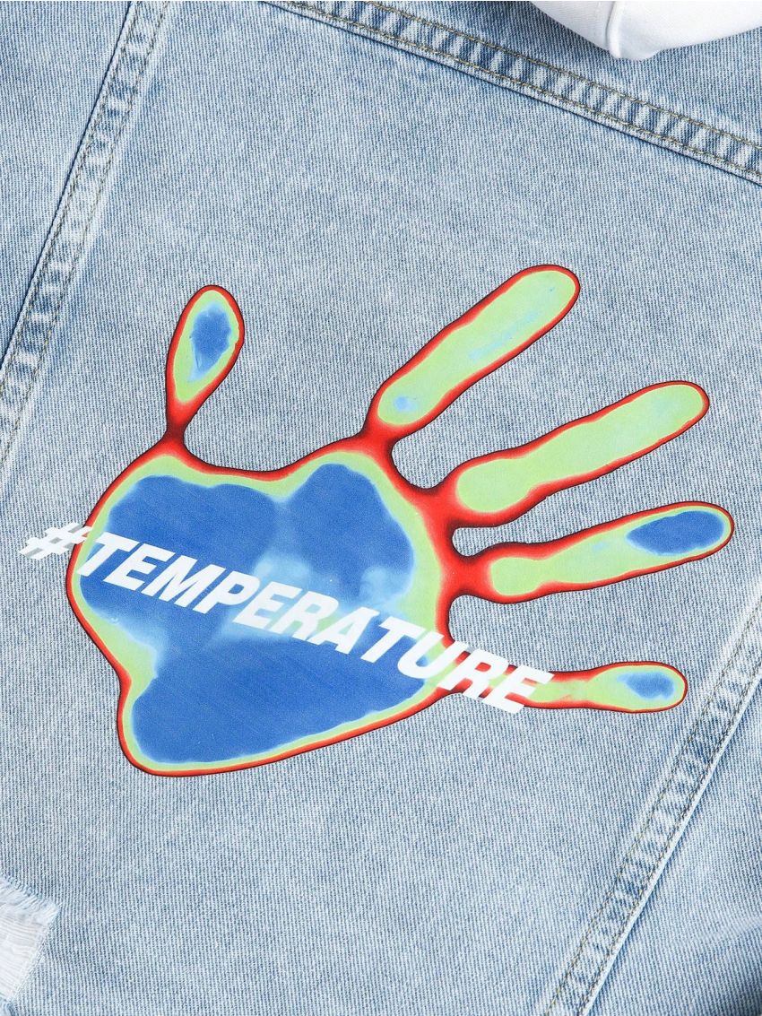 Boys' Broken Hole Denim Jacket With Slogan Print