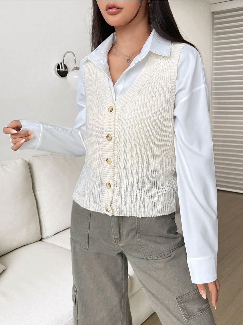 SHEIN EZwear 1pc Button Front Sweater Vest