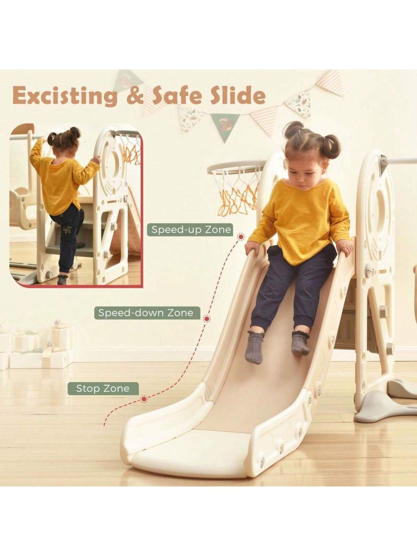 Merax Kids Swing-N-Slide with Bus Play Structure, Freestanding Bus Toy with Slide&Swing for Toddlers, Bus Slide Set with Basketball Hoop