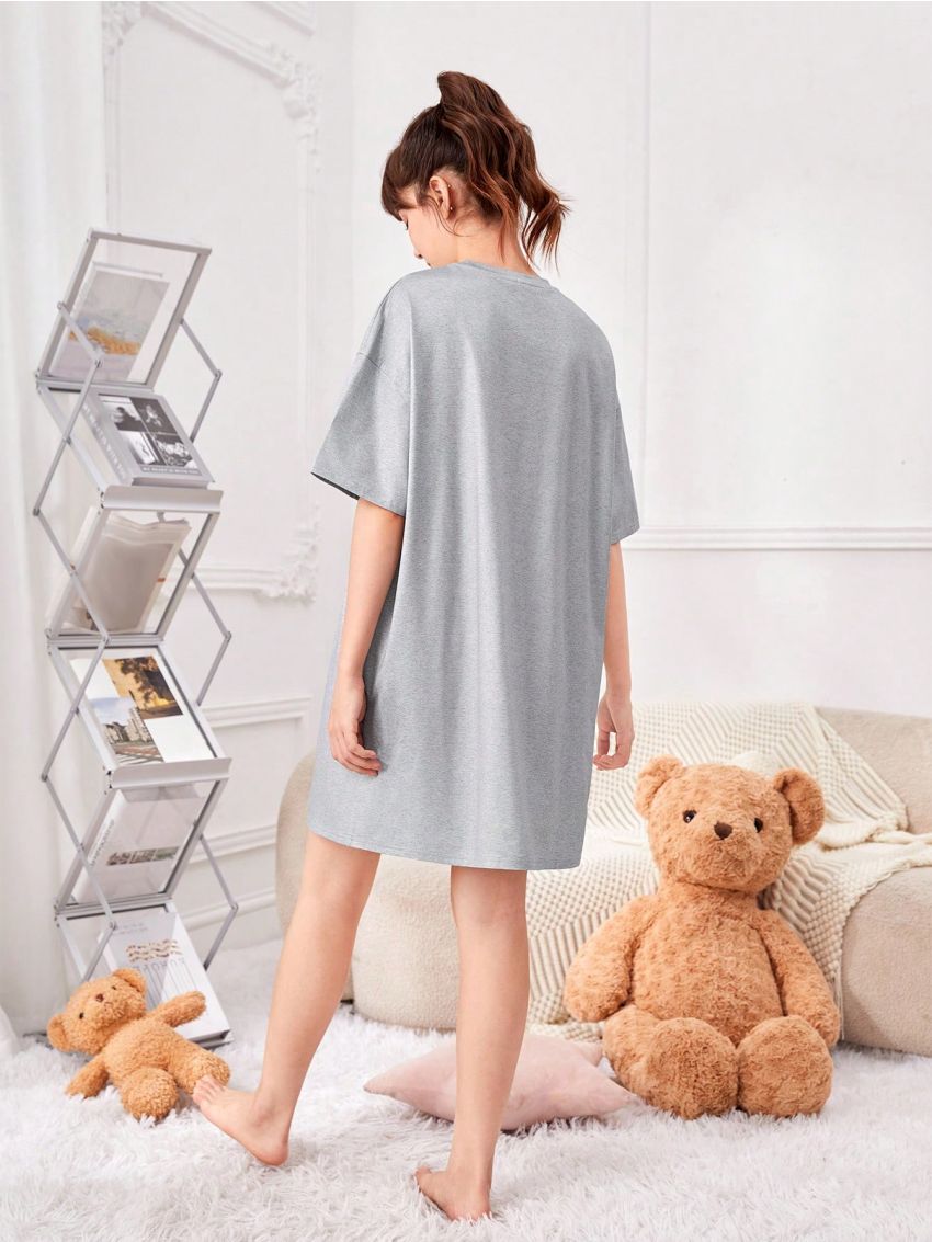 SHEIN Teenage Girls' Knitted Solid Color Eyelash & Letter Print Casual Homewear