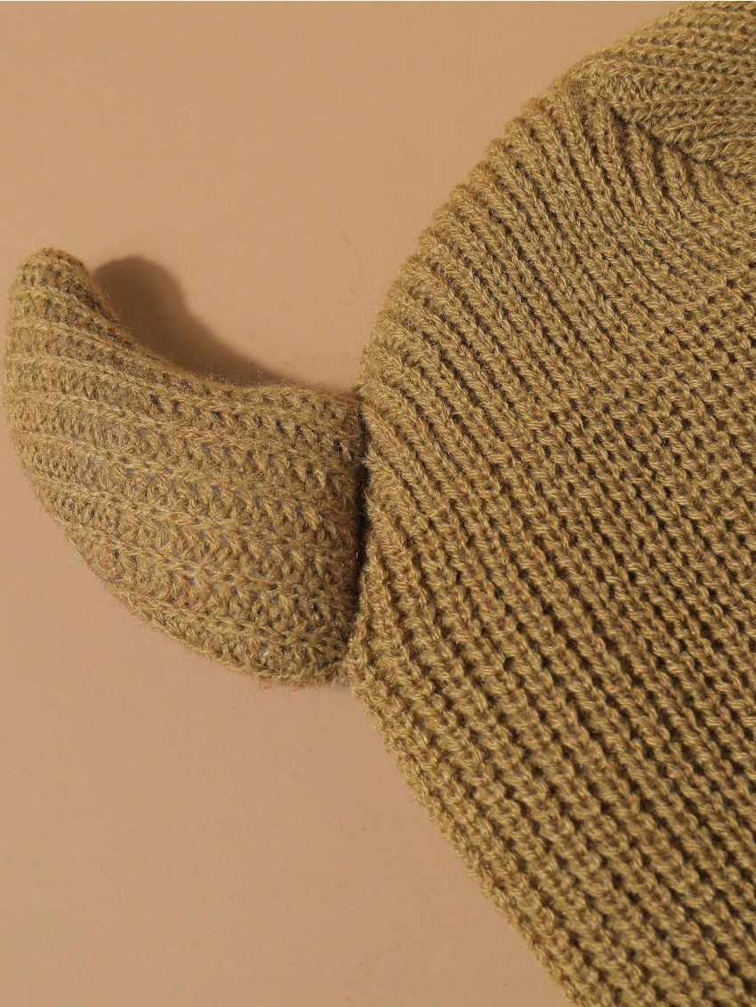 1pc Unisex Funny Rabbit Ears Knitted Hat With Scarf Neck Warmer For Autumn & Winter Outdoor Riding