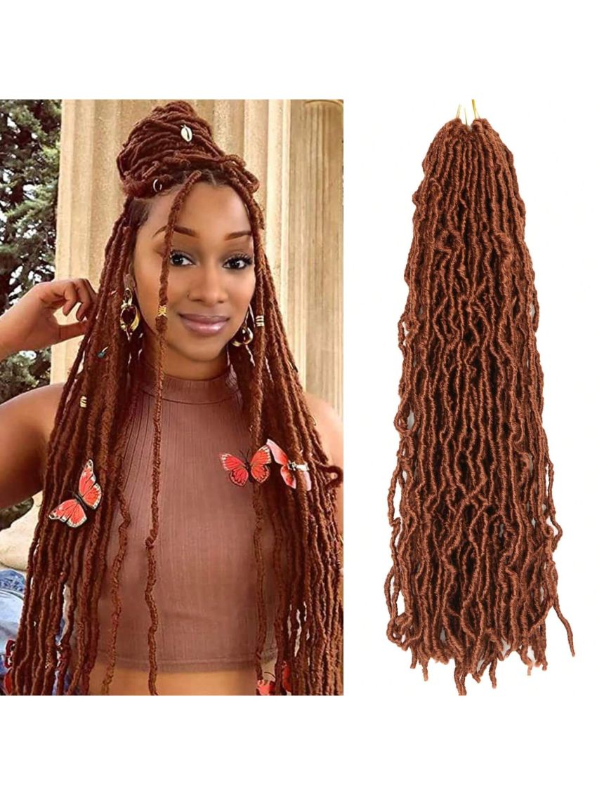 24 Inch 3 Packs Reddish Brown New Soft Locs Crochet Hair for , for Natural Butterfly Locks Style Crochet Hair, Black Curly and Pre -Looped Faux Locs Crochet Hair (24 Inch, 3Packs, Reddish Brown)