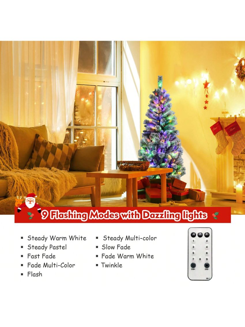 Costway 5FT Pre-Lit Hinged Christmas Tree Snow Flocked w/9 Modes Remote Control Lights