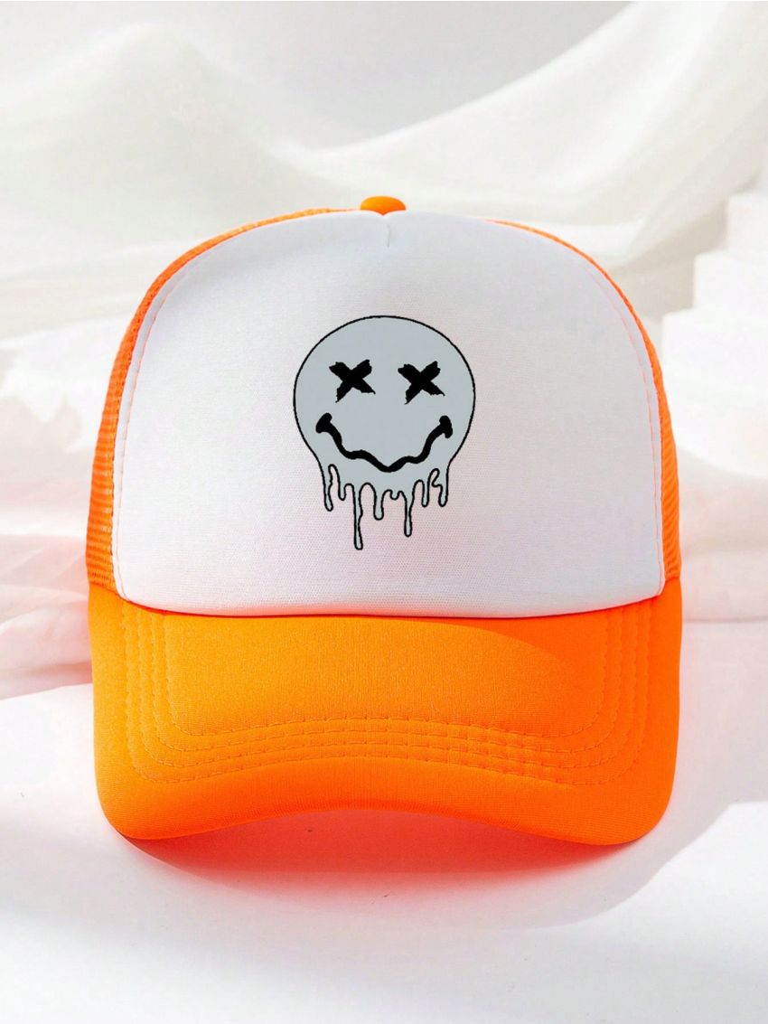 1pc Men's Cartoon Emoji Print Baseball Cap With Mesh Back Design