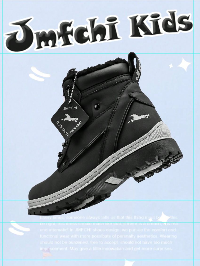JMFCHI Kids Hiking Boots Boys Snow boots for Kids Waterproof Winter for Girls Warm Fur Lined Slip Resistant Outdoor Black