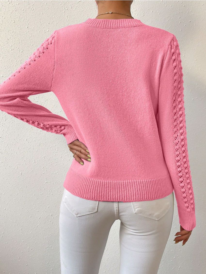 SHEIN LUNE Solid Pointelle Knit Sweater