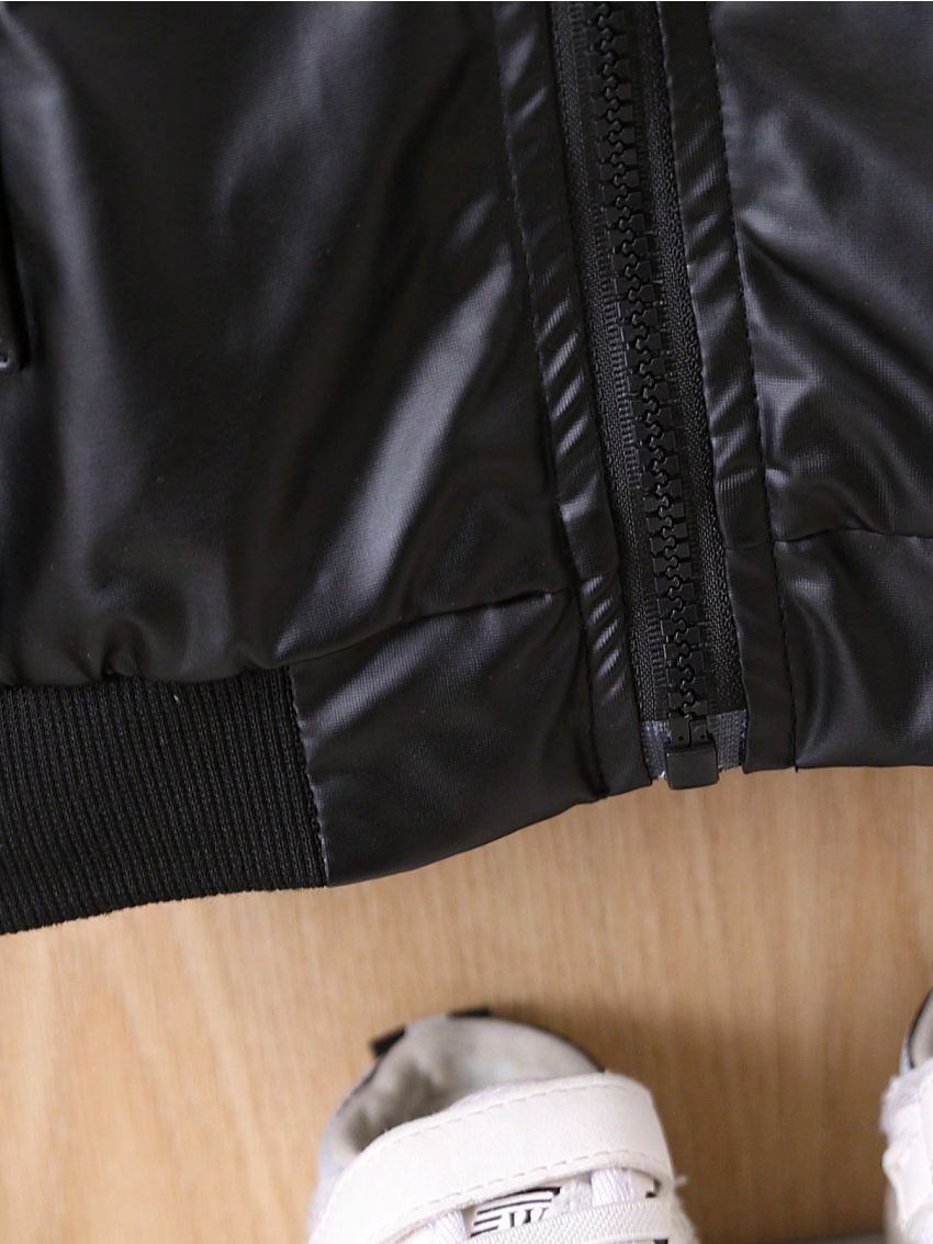 Baby Boy's Pu Leather Baseball Jacket