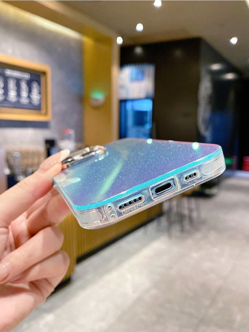 Gradient Imd Metal Frame Anti-drop Iphone Phone Case With Sparkling Glitter And Laser Powder