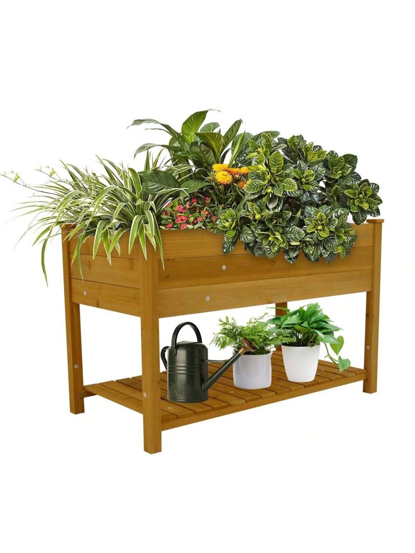 Raised Garden Bed,Planter Box with Legs & Storage Shelf Wooden Elevated Vegetable Growing Bed for Flower/Herb/Backyard/Patio/Balcony