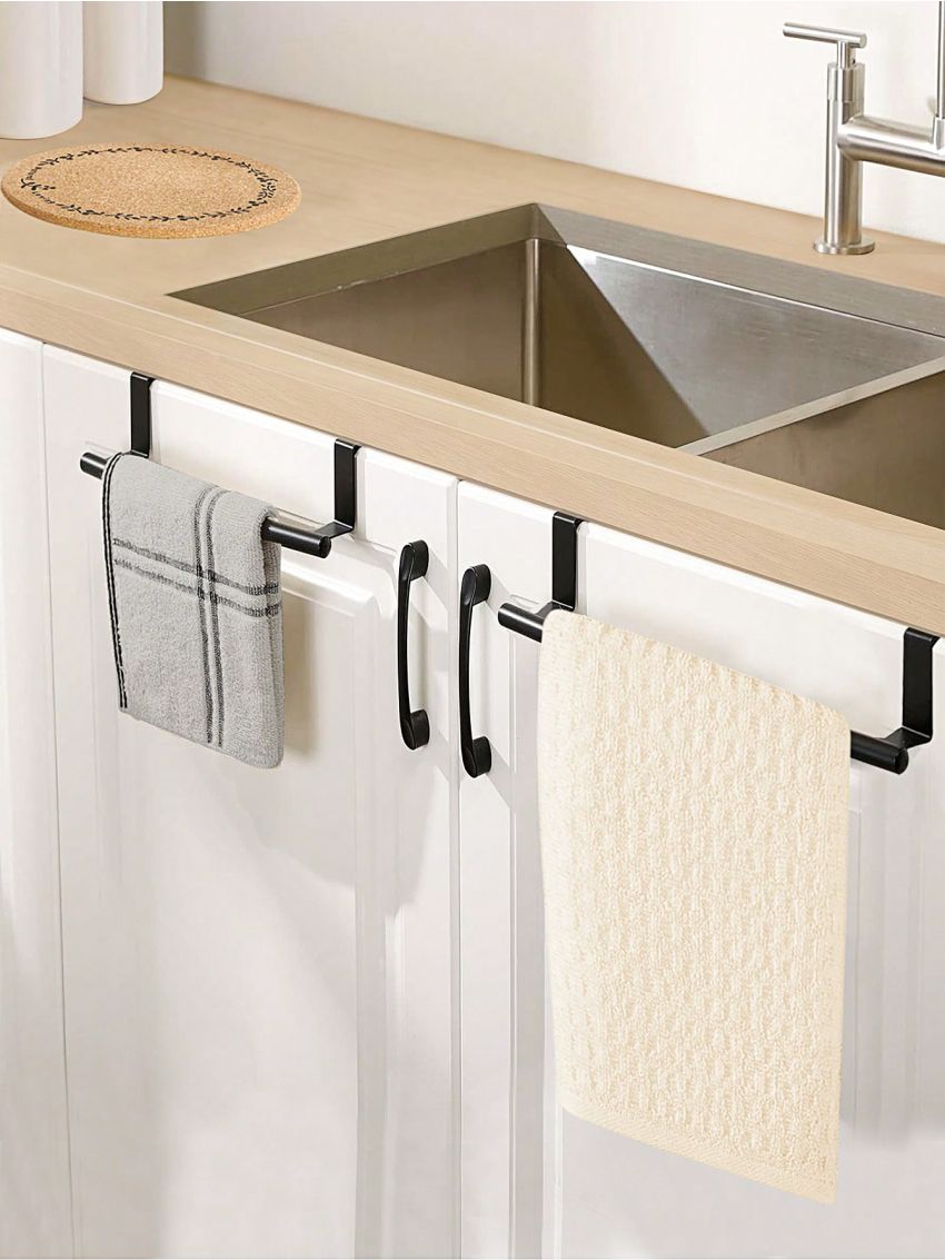 SHEIN Basic living 1PC Black Single Rod Towel Rack Cabinet Door Back Type Hanging Rack Non-punched Towel Rod