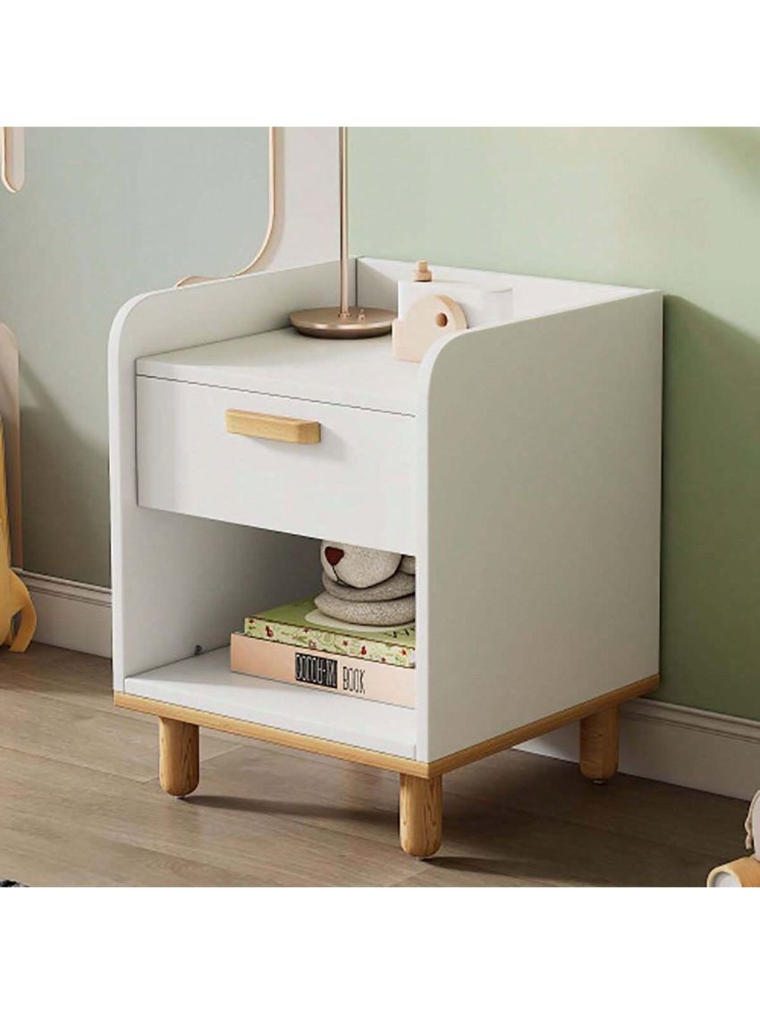 Modern White Modern Nightstand, 2-Tier Side Table with Drawer and Storage Shelf, Bedside Table End Table, Modern Night Stand for Bedroom, Home Office,White