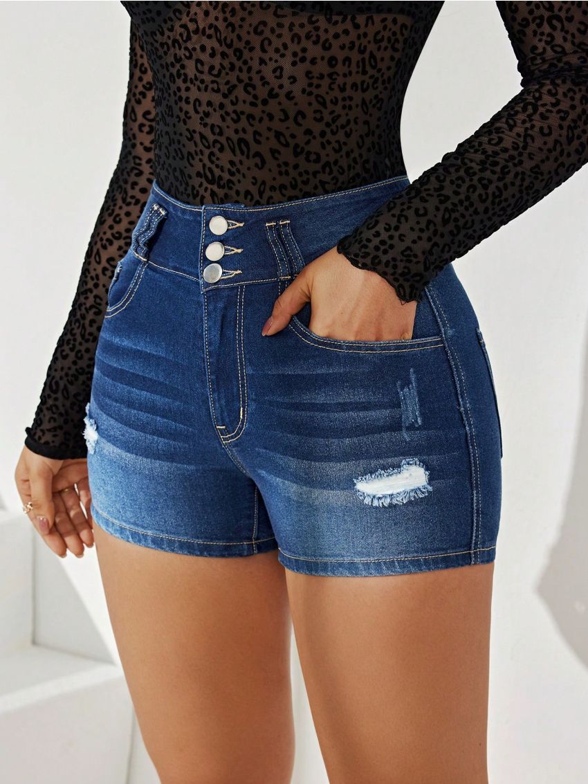 Women'S Ripped Denim Shorts