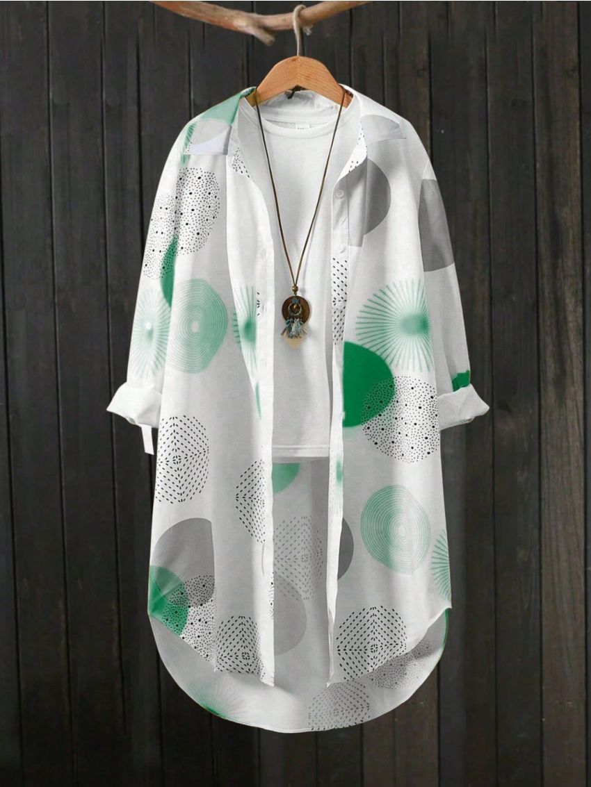 SHEIN LUNE Women Random Printed Long Oversize Shirt