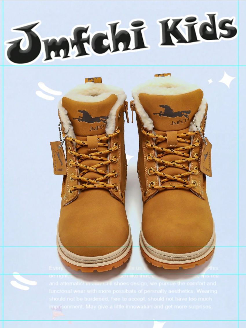 JMFCHI Kids Hiking Boots Boys Snow boots for Kids Waterproof Winter for Girls Warm Fur Lined Slip Resistant Outdoor Yellow