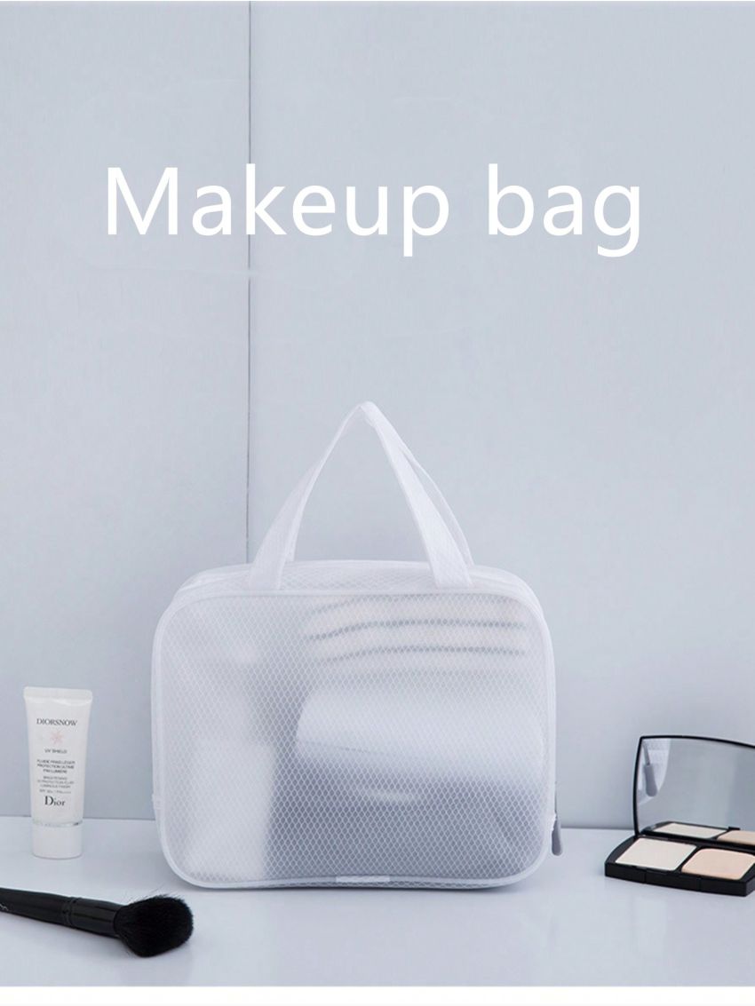 Eva Waterproof Cosmetic Bag With Large Capacity, Portable, Semi-transparent, Sandblasted, For Toiletries, Travel, Swimming, Cosmetics Storage Etc.