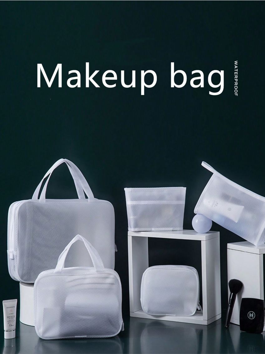 Eva Waterproof Cosmetic Bag With Large Capacity, Portable, Semi-transparent, Sandblasted, For Toiletries, Travel, Swimming, Cosmetics Storage Etc.