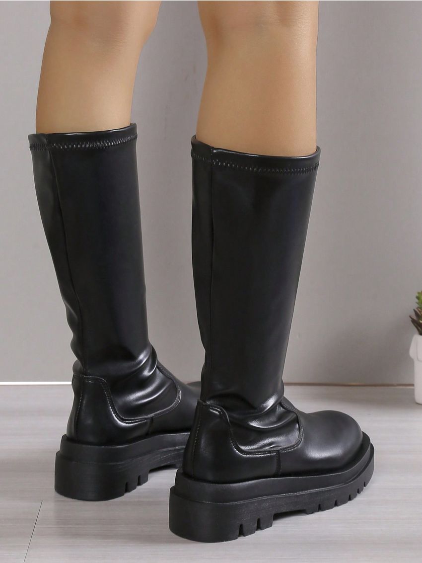 Women's Plus Size Knee High Boots New Style Thick-soled Single Boot British Style Riding Boots To Show A Svelte Figure