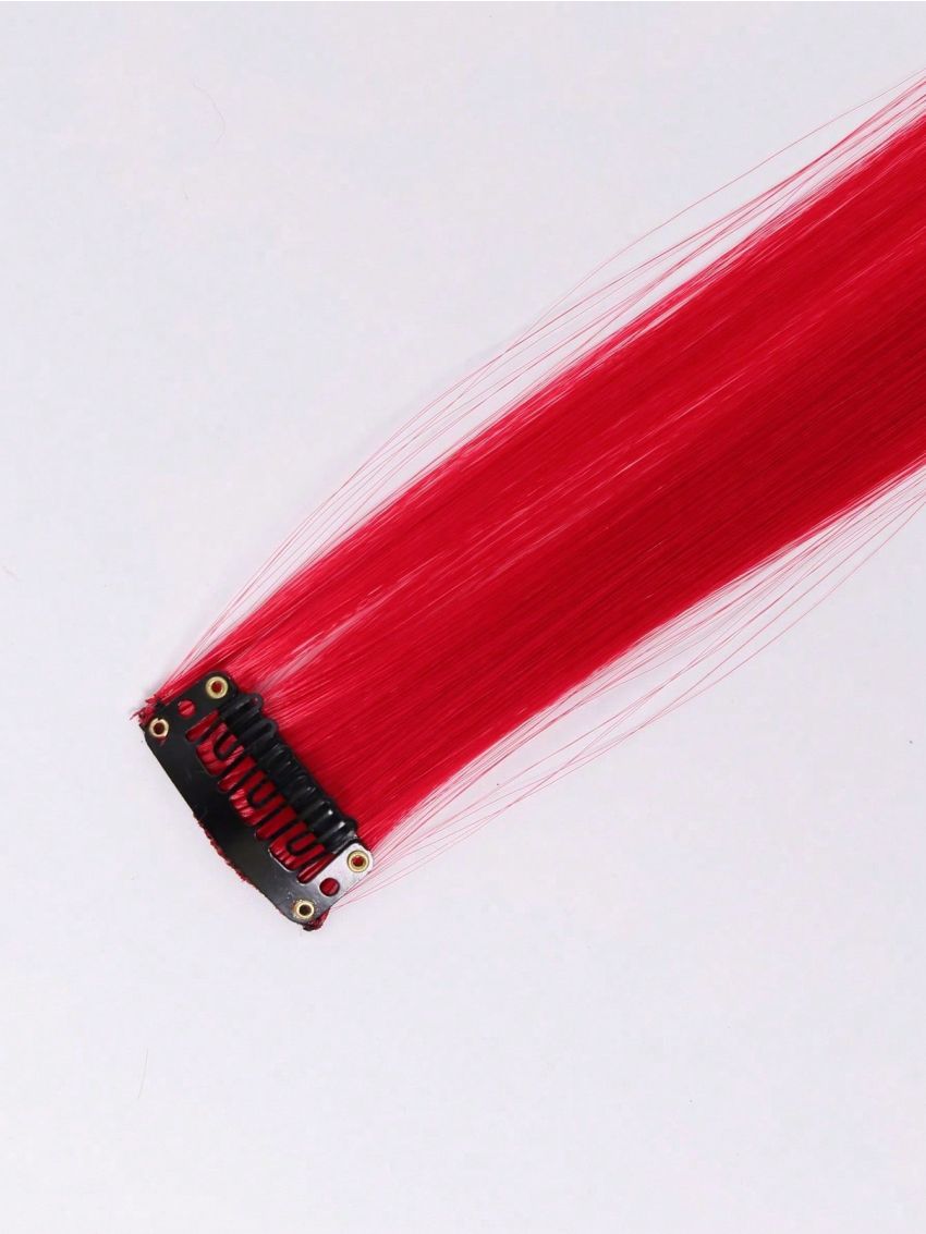 5pcs Set Red Clip In Synthetic Hair Extension Long Straight For Women Girl Kids With Cosply