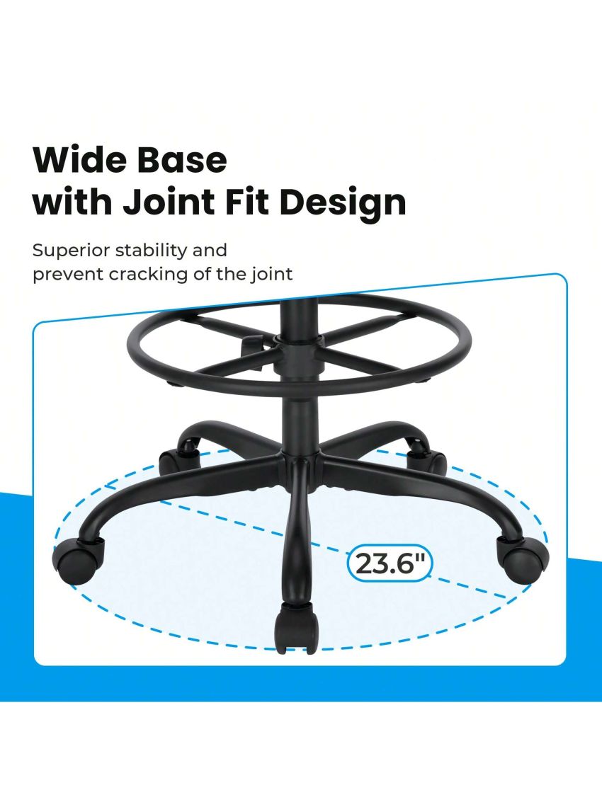 SUPERJARE Drafting Chair with Back, Adjustable Foot Rest Rolling Stool, Thick Seat Cushion for Home