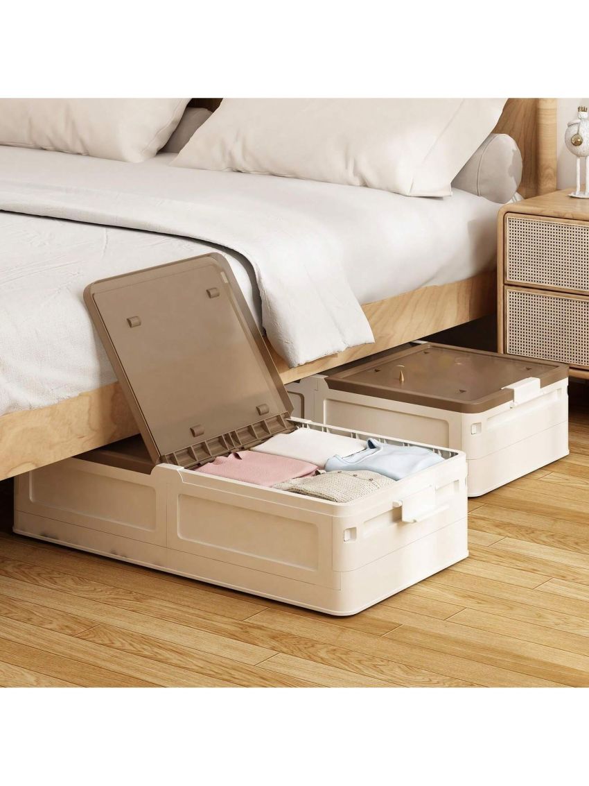 Under-Bed Storage Plastic Containers Box with Lids and Wheels, Sturdy Storage Organizer Cabinet for Closet and Under Sofa to Storing Clothes, Quilts, Shoes, and Bedding. Stackable Bins