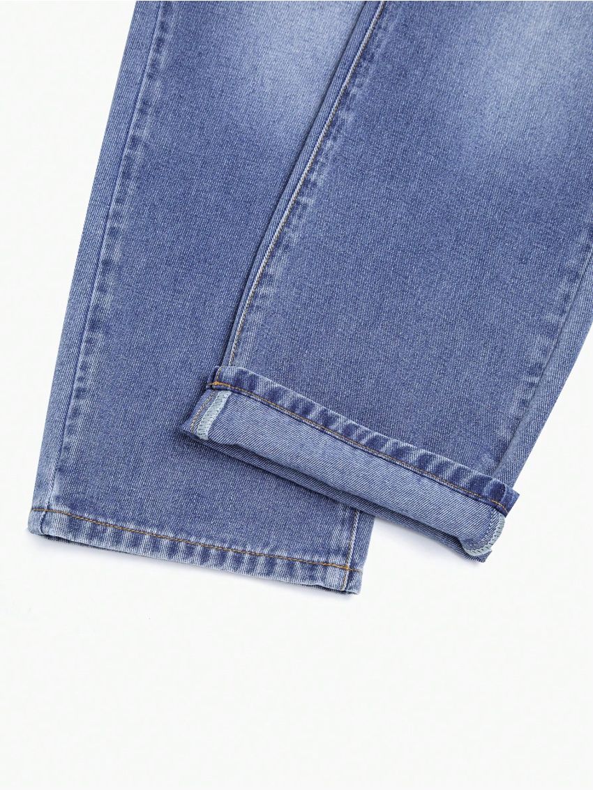 SHEIN Tween Boy's High-Waisted Casual Straight Leg Jeans With Stone Wash Effect