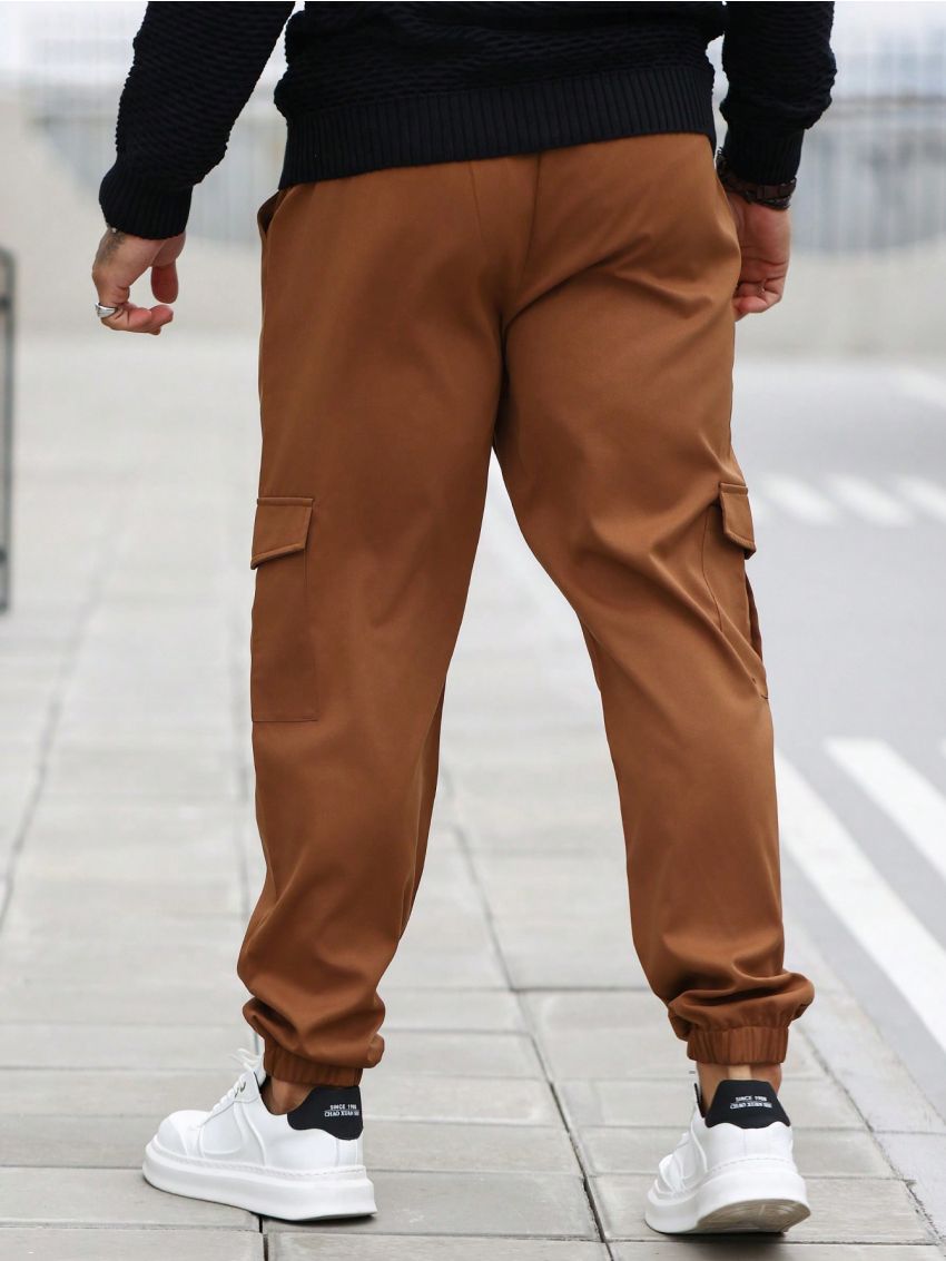 Manfinity Homme Men's Solid Color Drawstring Work Pants