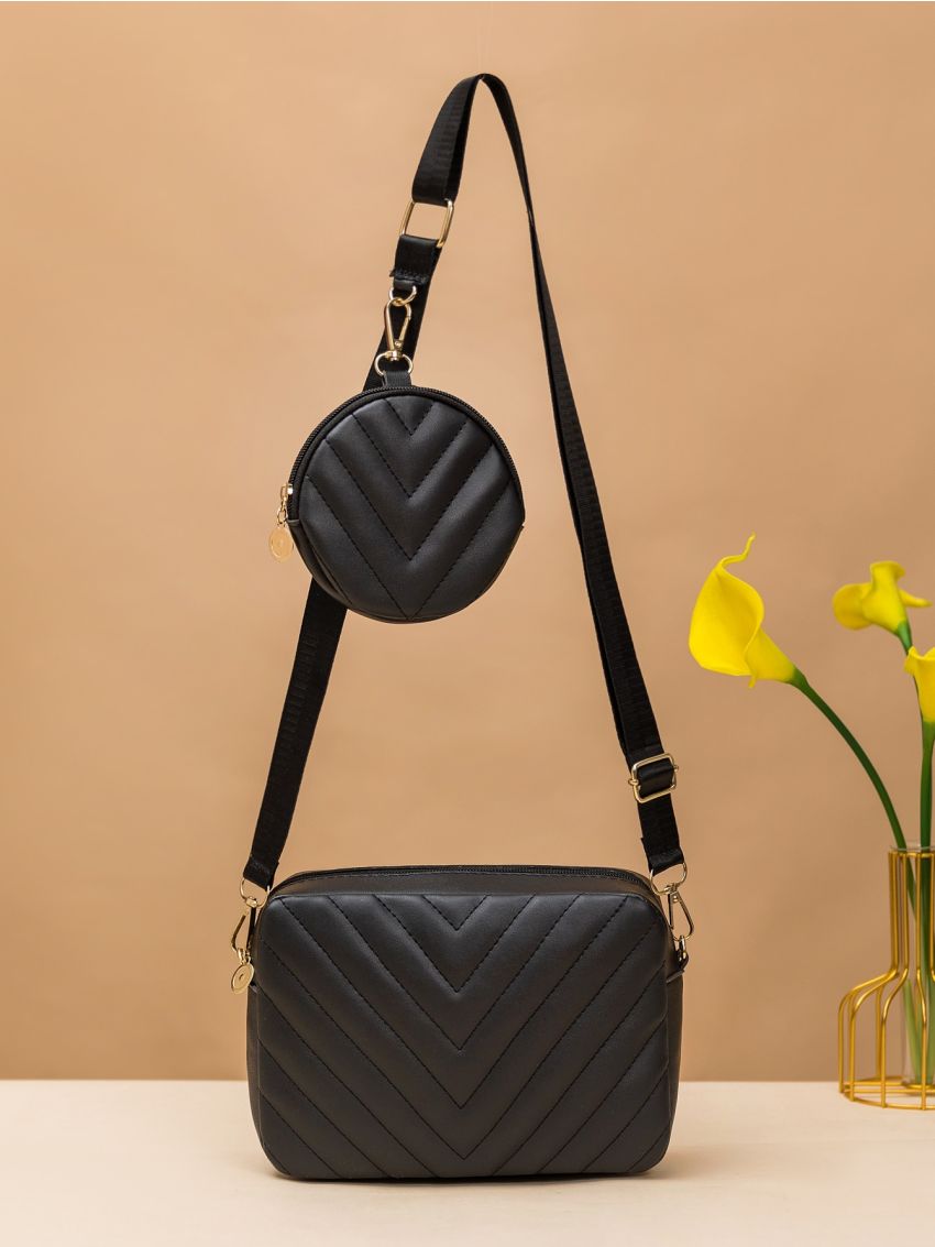 Chevron Square Bag With Coin Purse