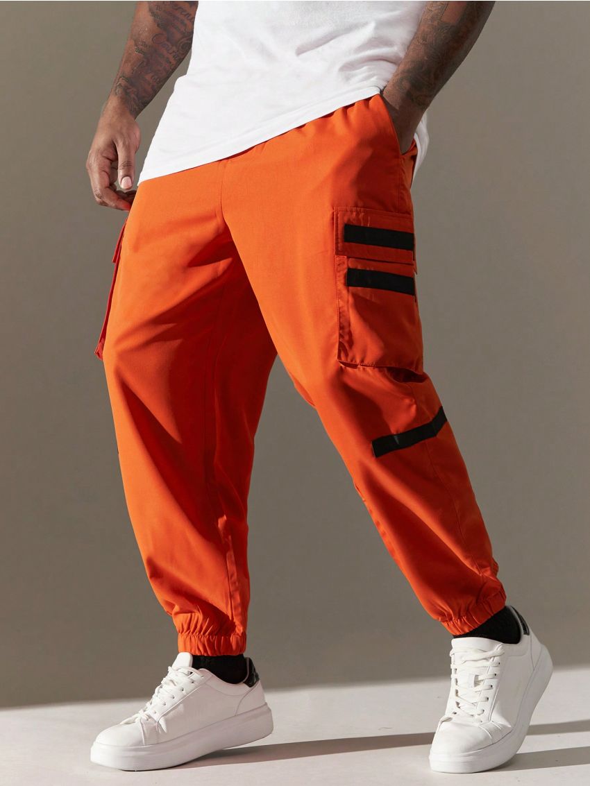 Manfinity Hypemode Men's Plus Size Workwear Pants With Pockets And Elastic Cuffs