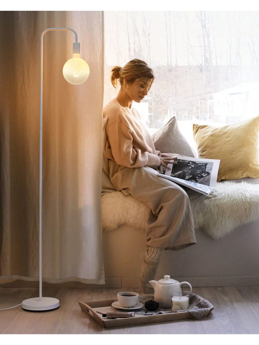 ONEWISH Modern Floor Lamp for Bedroom, Industrial Metal Standing Lamp with LED Bulb, Translucent White Globe Glass 1800k Warm Lighting. Minimalist Tall Floor lamp for livingroom, Office, Home décor