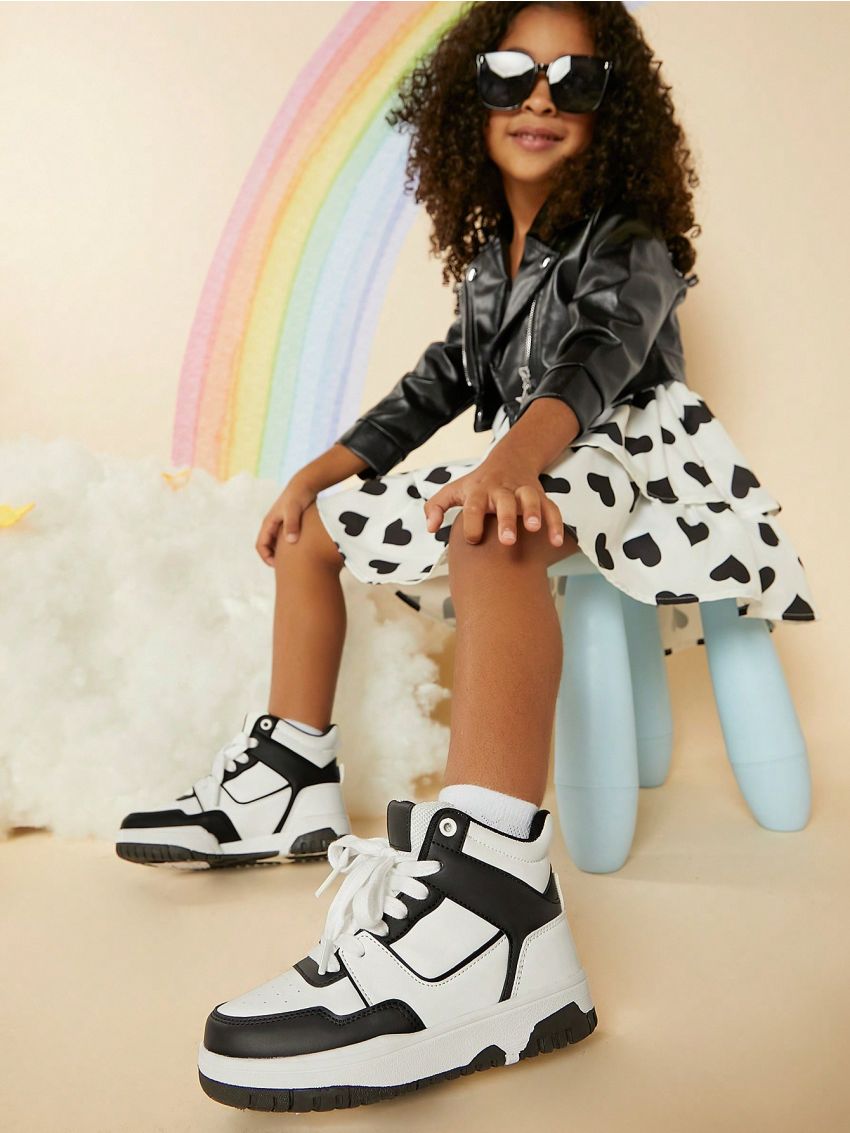 Girls Two Tone High Top Lace-Up Front Sneakers