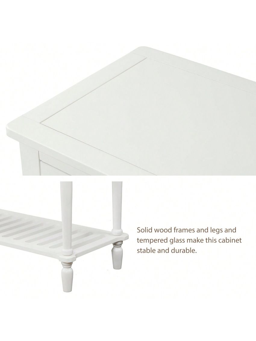 Sideboard Console Table with Bottom Shelf, Farmhouse Wood/Glass Buffet Storage Cabinet Living Room