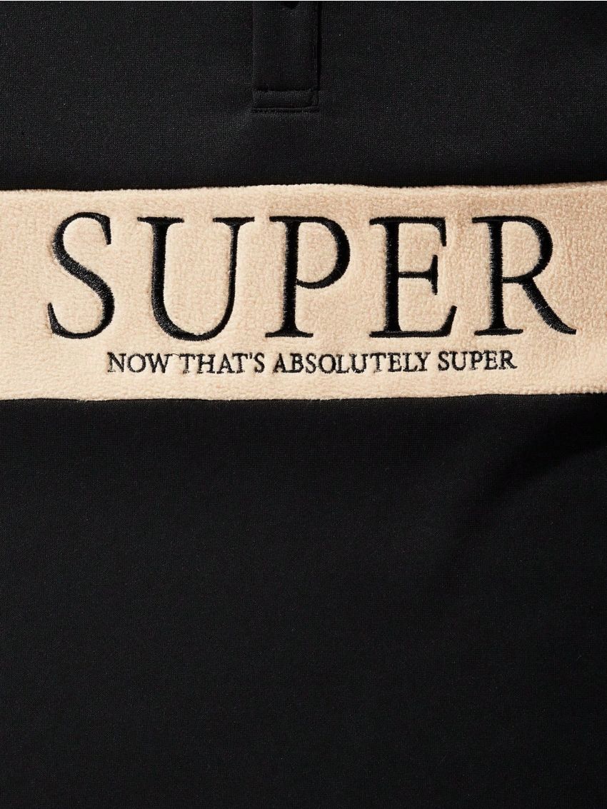 SHEIN Boys' Velvet Spliced Polo Shirt With Letter Embroidery, For Big Kids