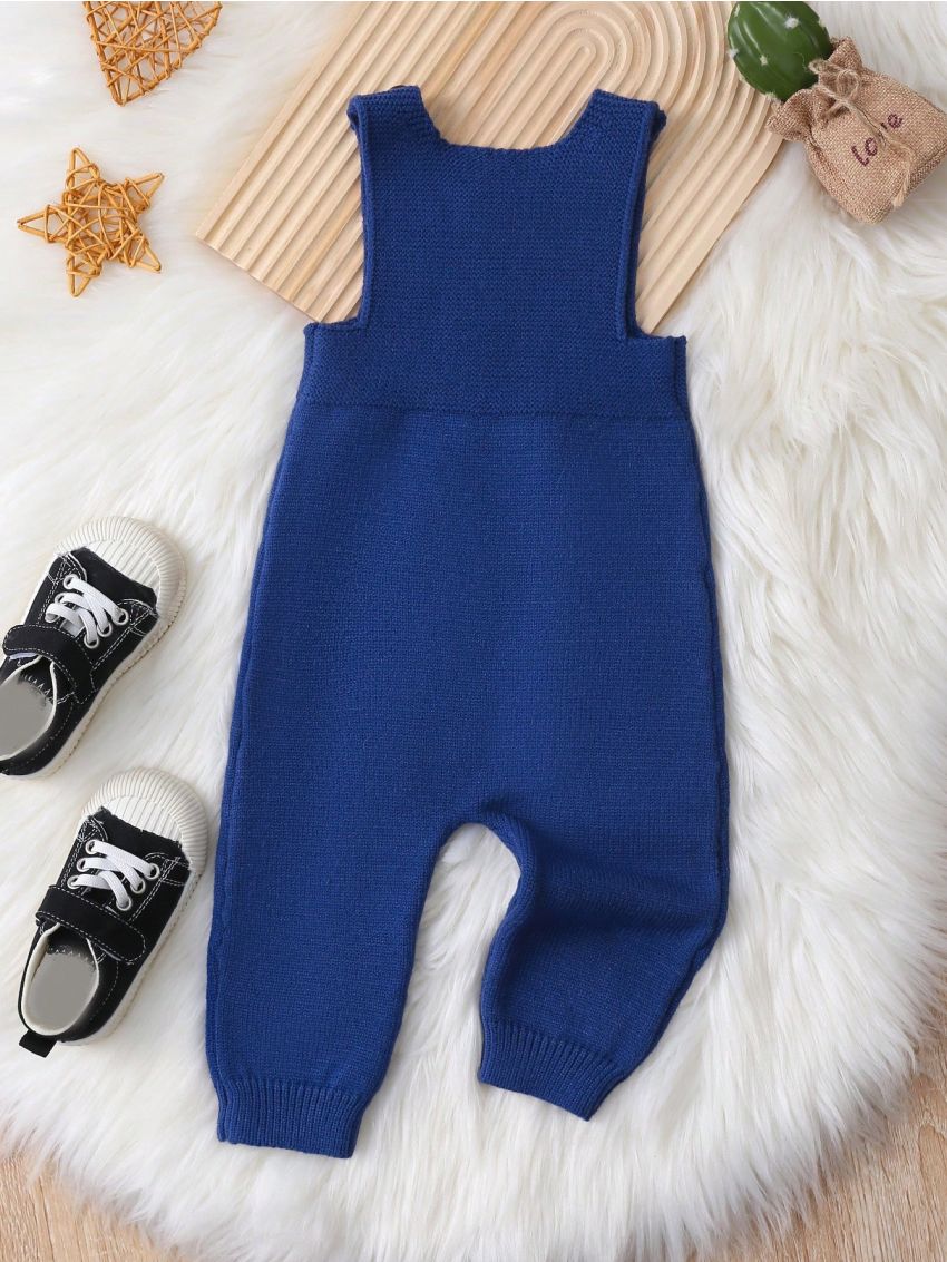 Baby Boys' Solid Color Button Detail Knitted Romper