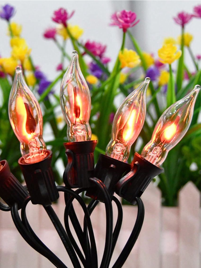 Couah Halloween Lights 10 FT C18 Retro Flickering Flame Lights with 11 Flame Light Bulbs Twinkle Halloween String Lights Indoor and Outdoor Halloween Decoration-Green Wire (1 Spare E12 Base Bulb)