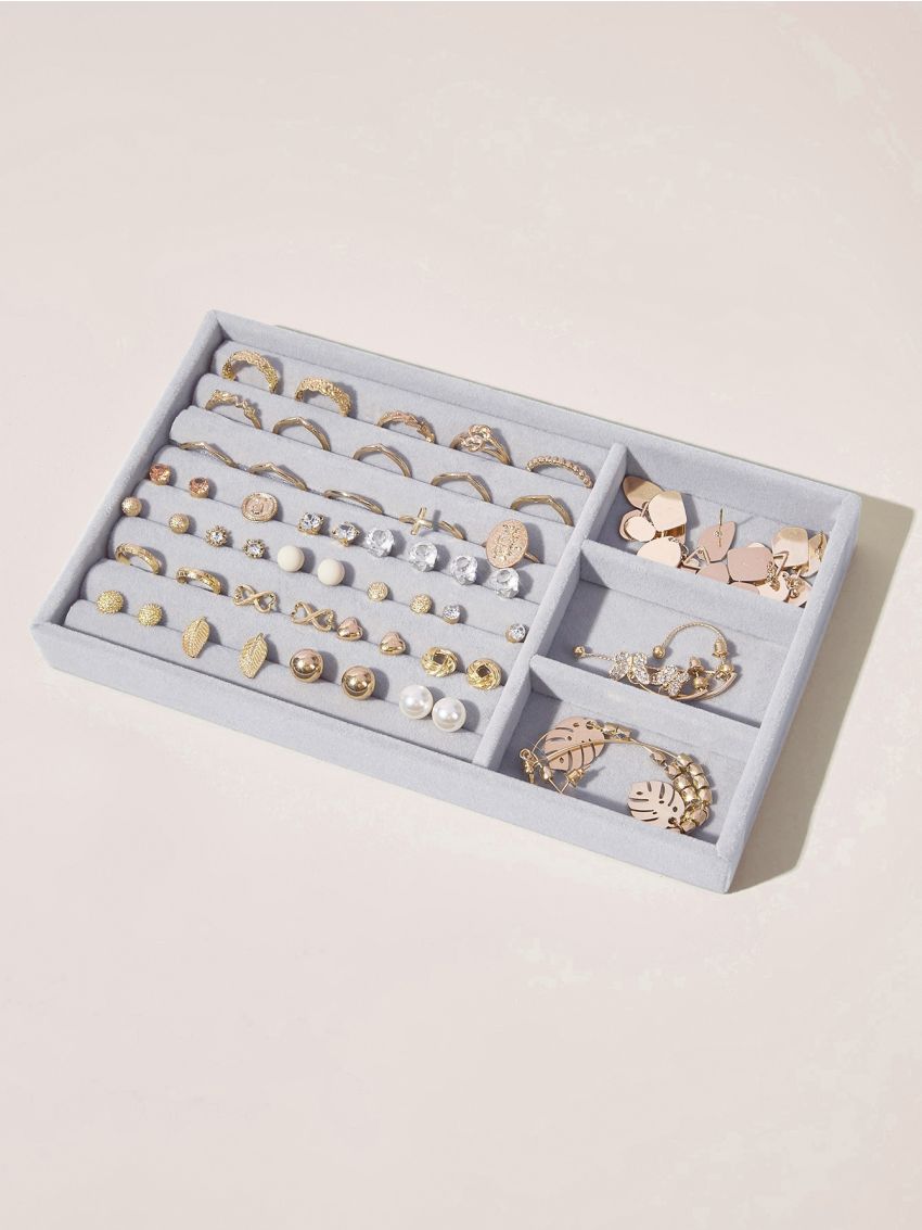 1pc Multi-grid Jewelry Storage Box, Multifunction Grey Ring Storage Tray For Home