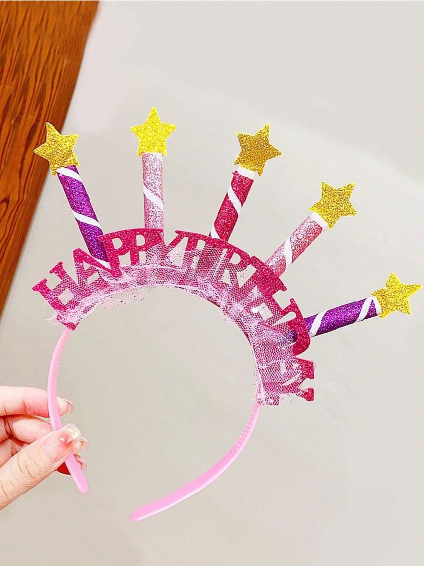 1pc Women's Pink Candle Plush Hairband, Perfect Party Cartoon Headband Photo Prop