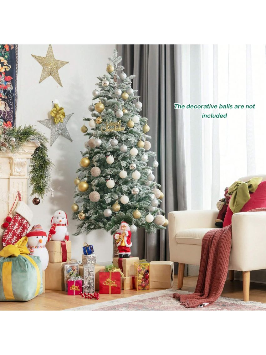 6ft Pre-Lit Artificial Hinged Pencil Christmas Tree Snow-Flocked w/ Metal Stand