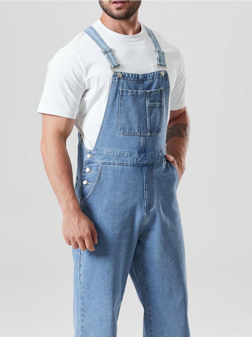 Extended Sizes Men's Plus Size Casual Solid Color Denim Overalls