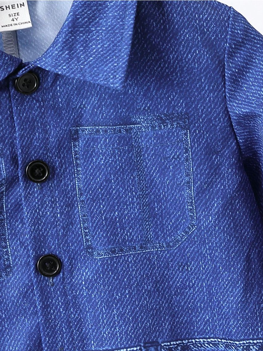 Young Boy Button Front Denim Effect Jumpsuit