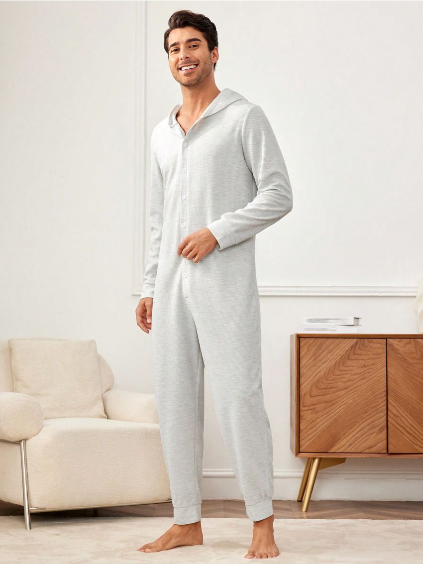 Men'S Hooded Long Sleeve Jumpsuit Home Clothes
