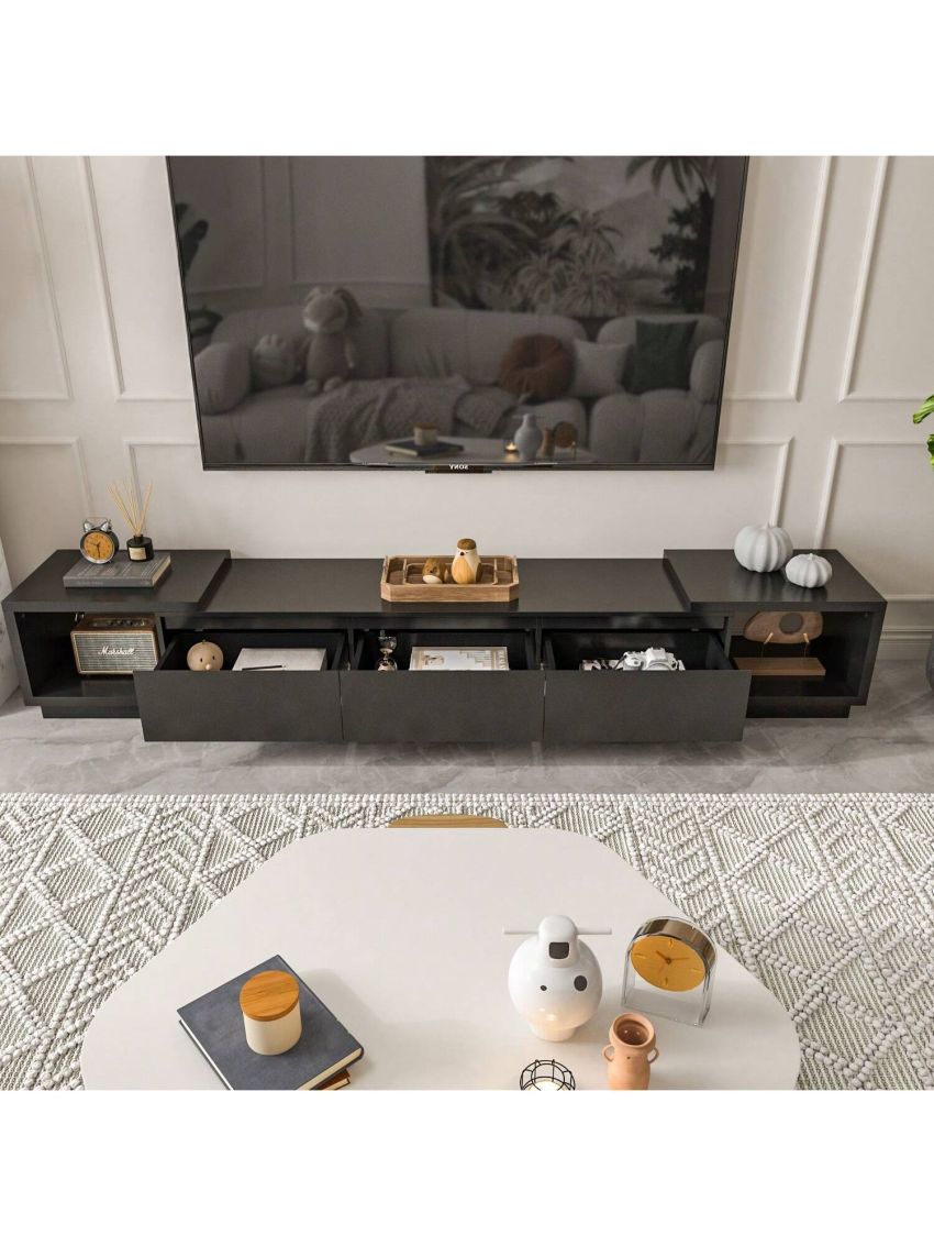 TV Stand with 3 Drawers, Modern Extendable TV Stand in Stretch for TVs up to 120