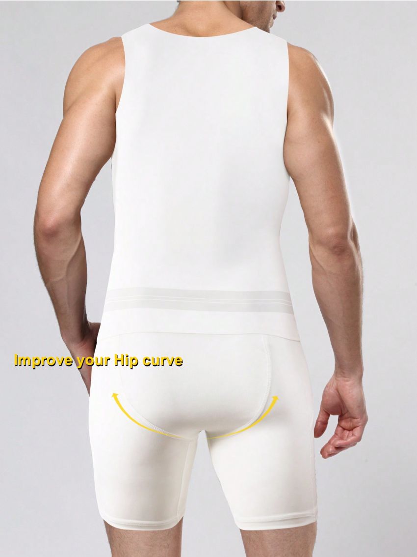 Men'S Shapewear Set Including Waist Trimmer & Long Leg Boxer Briefs With Letter Printed Band