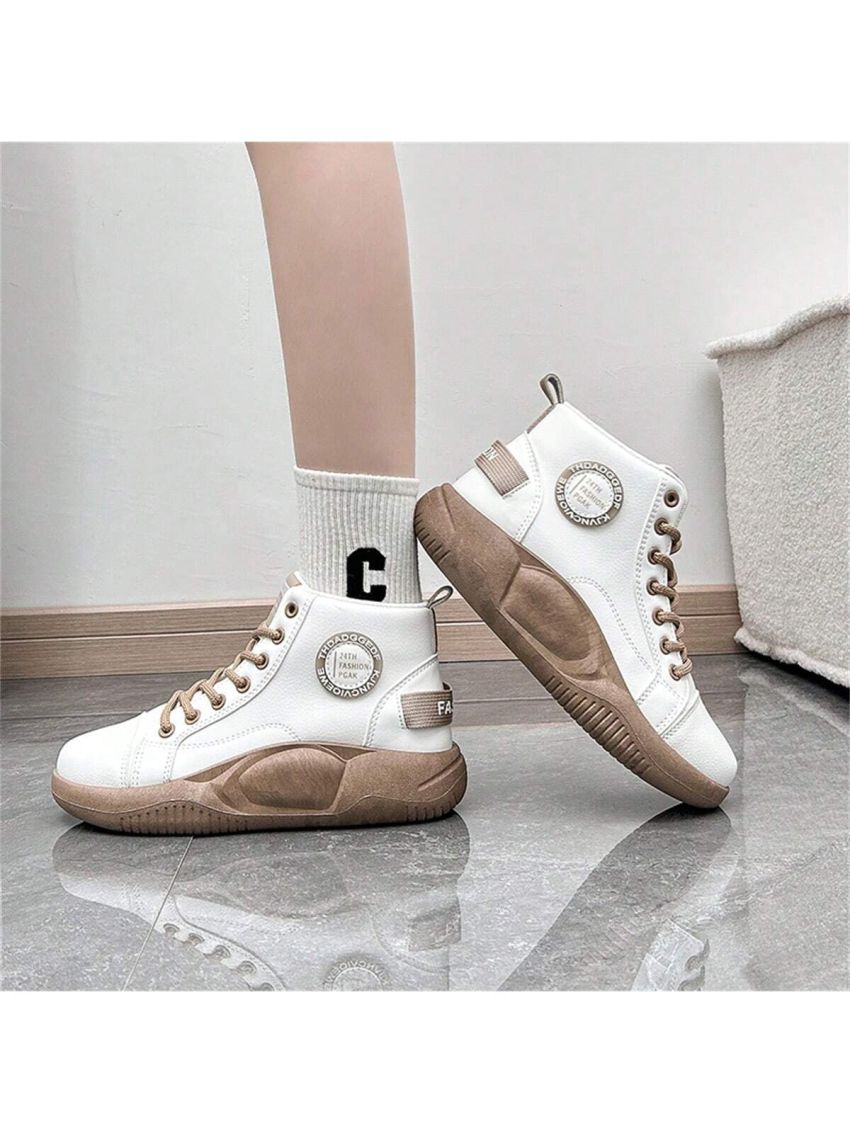 Korean Style Women's High-top Thick Platform Casual Shoes With Breathable, Odor-control And Chic Design