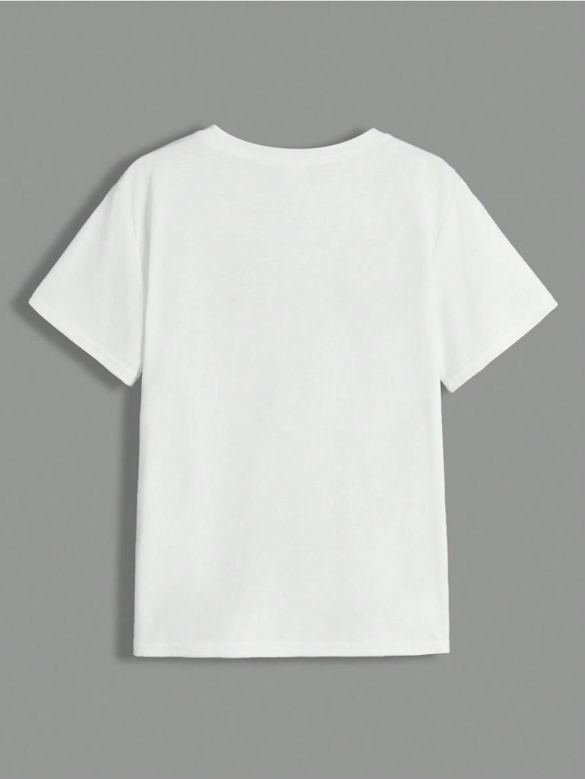 SHEIN Kids EVRYDAY Boys' Fashionable Casual T-Shirt With Letter Print And Color Block Design, Round Neck