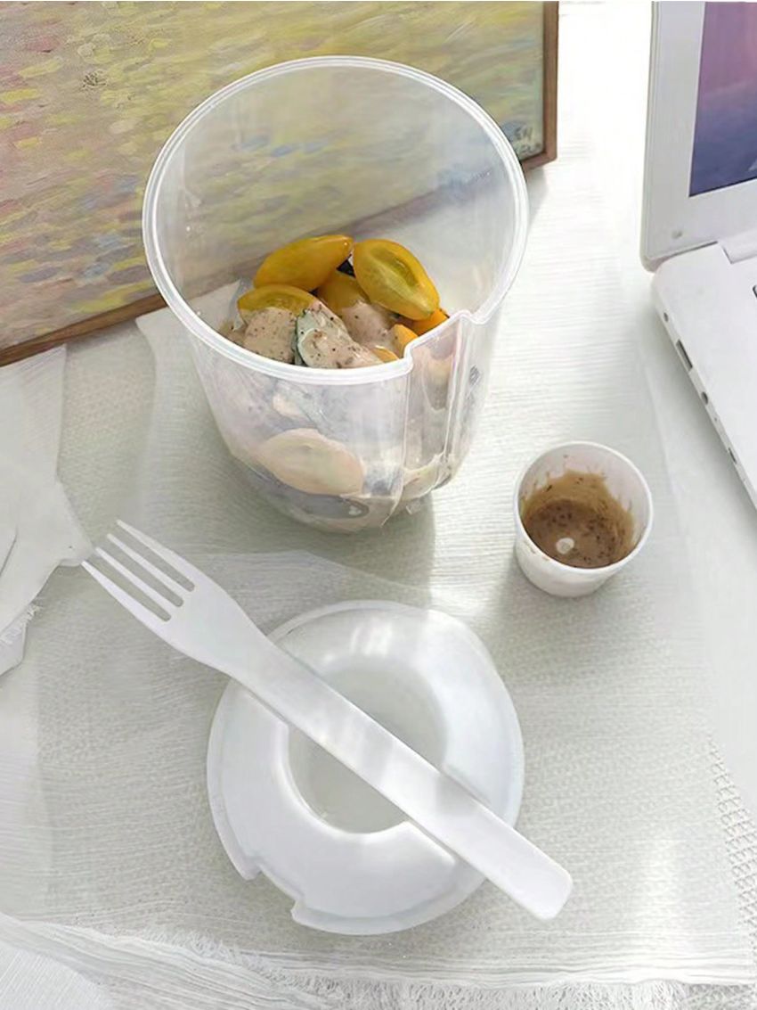 1pc Creative Salad Cup With Box, Portable Cup For Students On-the-go, Lightweight And Easy-to-carry For Fruits And Vegetables Snacks