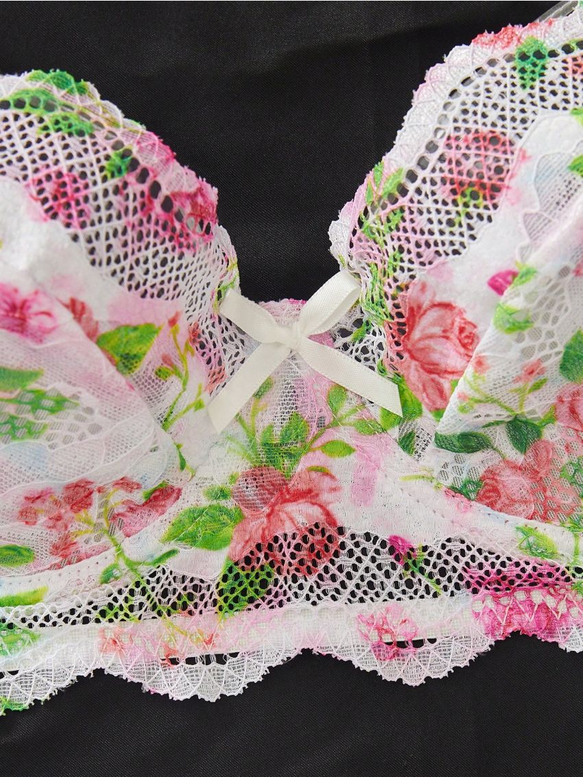 Floral Print Lace Underwire Lingerie Set