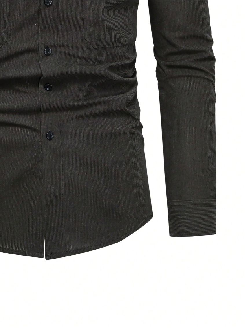 Manfinity Homme Loose Fit Men's Solid Color Long Sleeve Single-Breasted Shirt Jacket