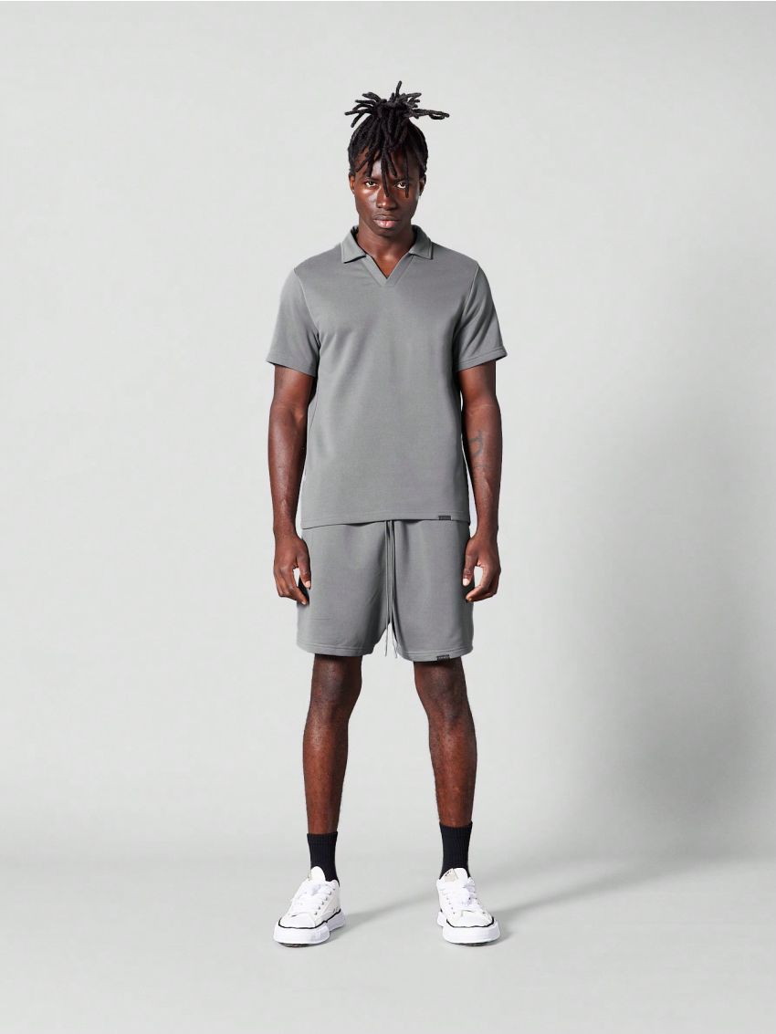 SUMWON Open Neck Polo Shirt And Short Set
