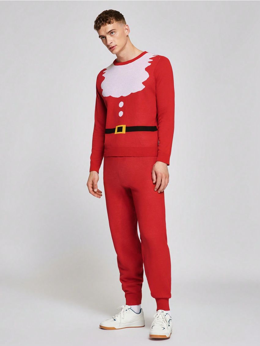 SHEIN Men Christmas Pattern Sweater & Knit Pants