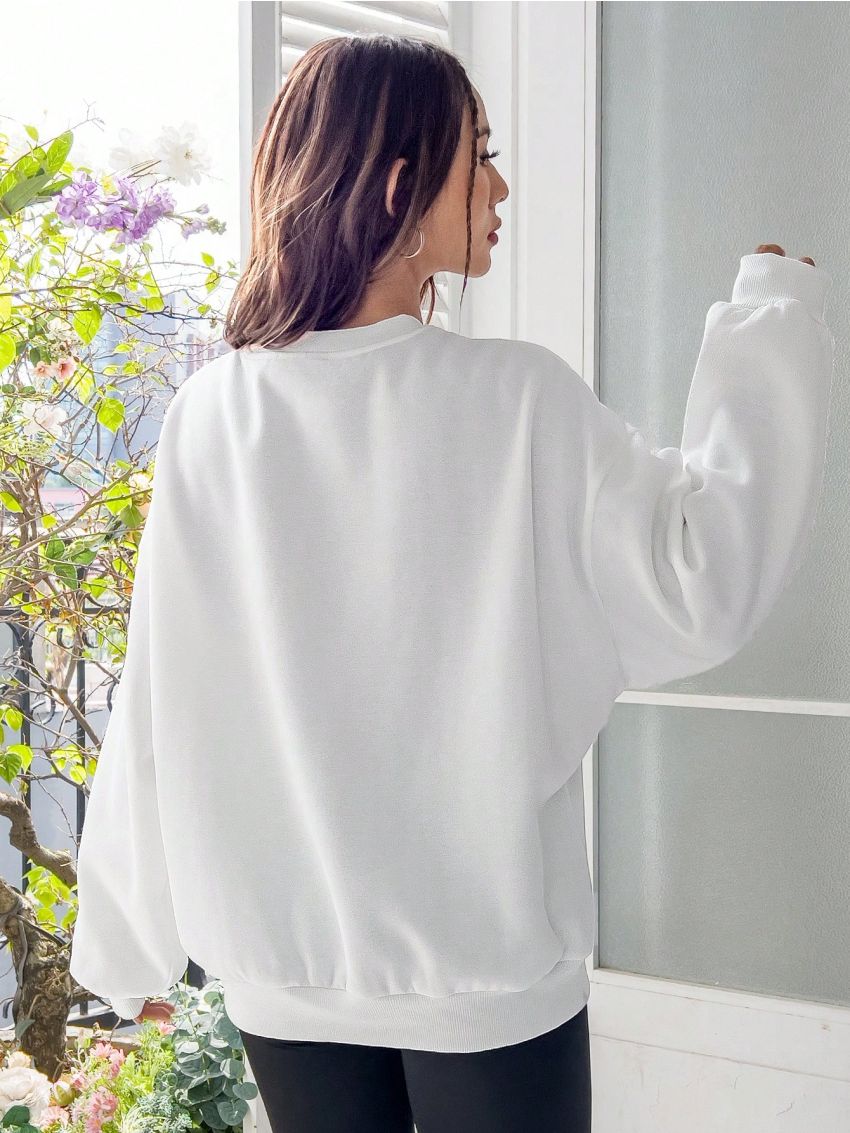 SHEIN Qutie Cartoon & Slogan Graphic Drop Shoulder Sweatshirt